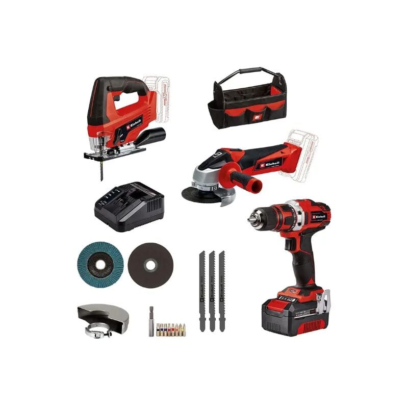 foto del prodotto einhell kit te tk 18 3 li trapano smerigliatrice e seghetto 4ah power x change