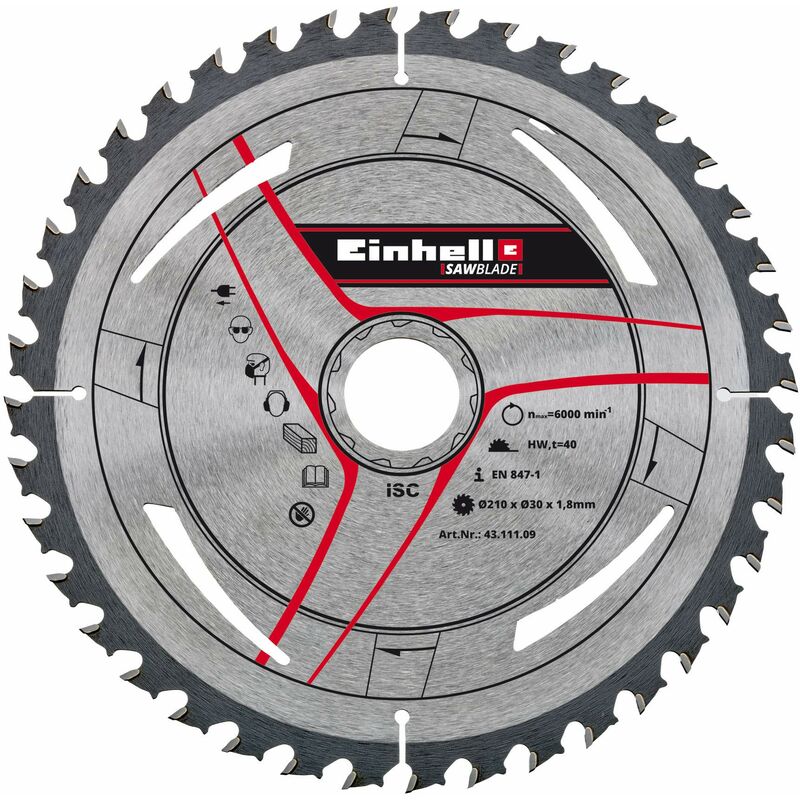 foto del prodotto einhell lama per taglio sottile in metallo duro originale accessorio per sega station res, 40 denti, max giri 6000 min 1, 210 x 30 x 1,8 mm 
