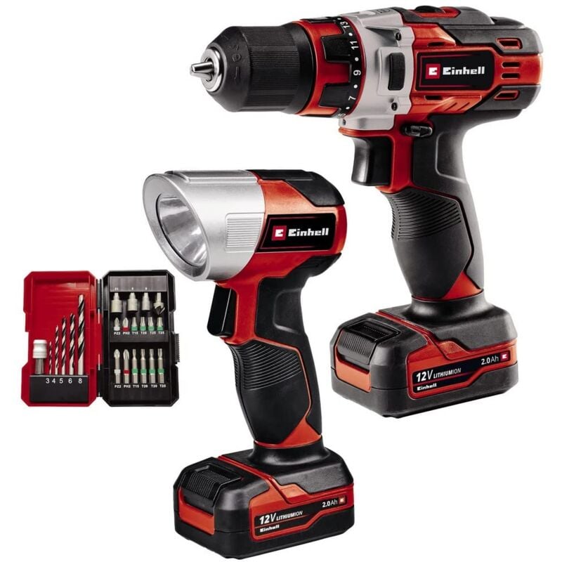 foto del prodotto einhell set trapano avvitatore a batteria te cd 12 1 li 22 cl ioni di litio, 12 v, max 30 nm, incl. 2 batteria da 2,0 ah, caricabatteria, set di