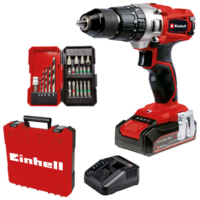 foto del prodotto einhell te-cd 18/2 li-i+22 1250 giri/min 1,14 kg nero, rosso
