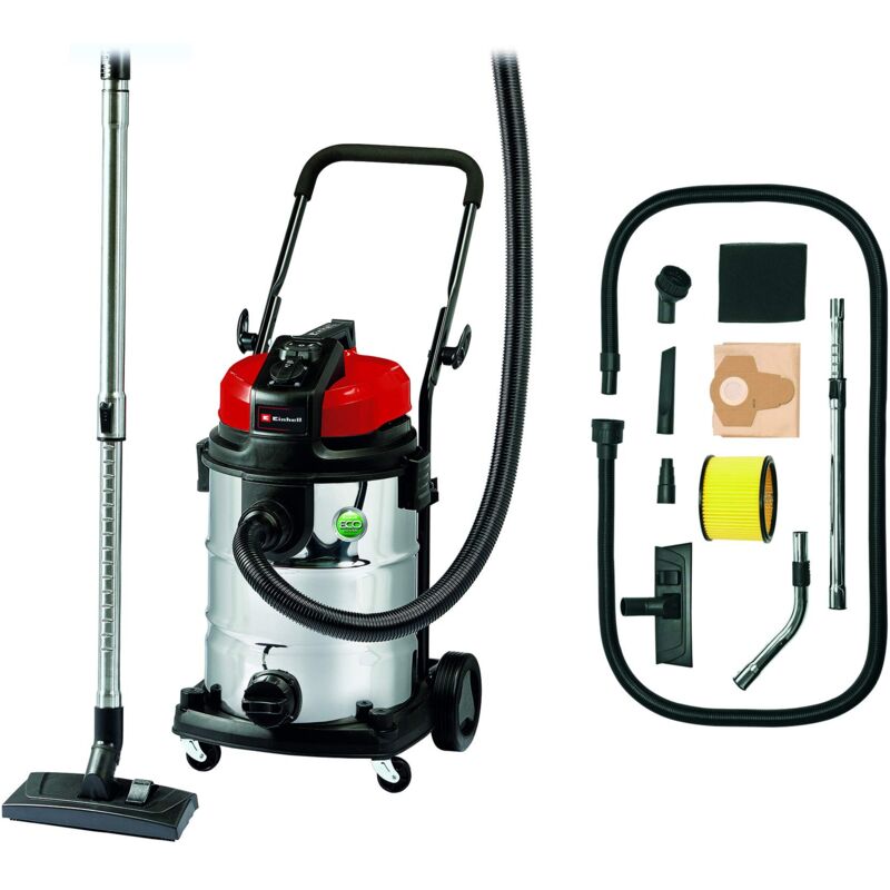 foto del prodotto einhell te vc 2230 sa bidone aspira solidi e liquidi con ruota 1150 w, depressione 220 mbar, vano 40 l, presa elettroutensile, bocchetta scarico