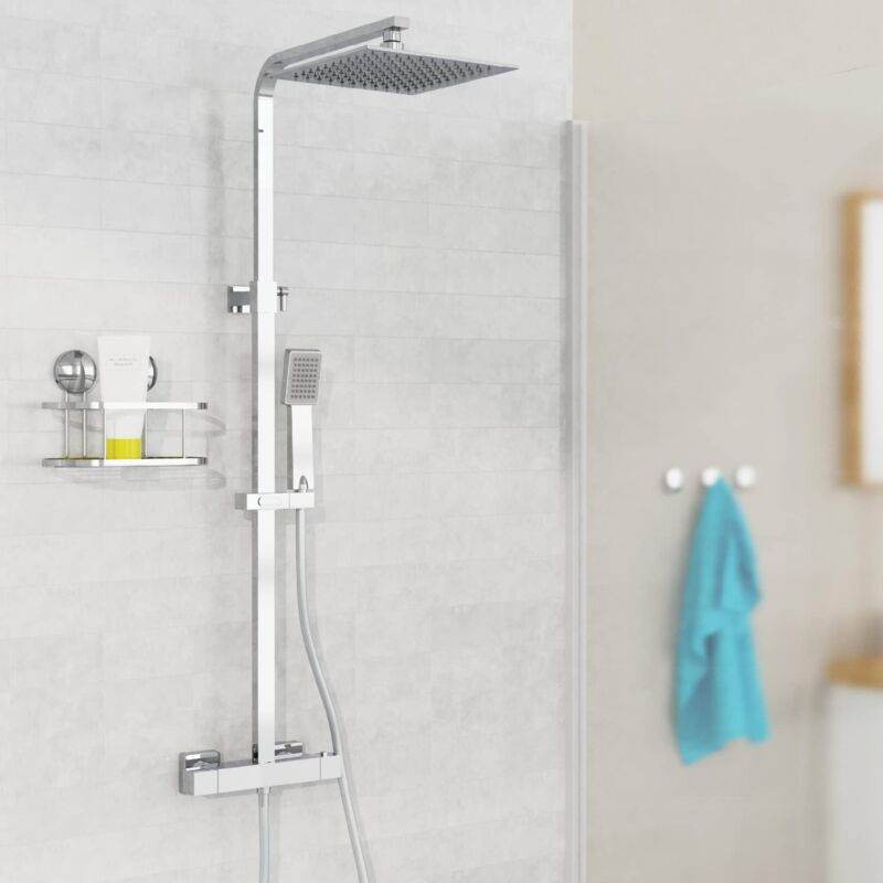 foto del prodotto eisl dx1104cst calvino sistema, set completo con doccetta pioggia con staffa a parete e termostato, colonna doccia, finitura cromata