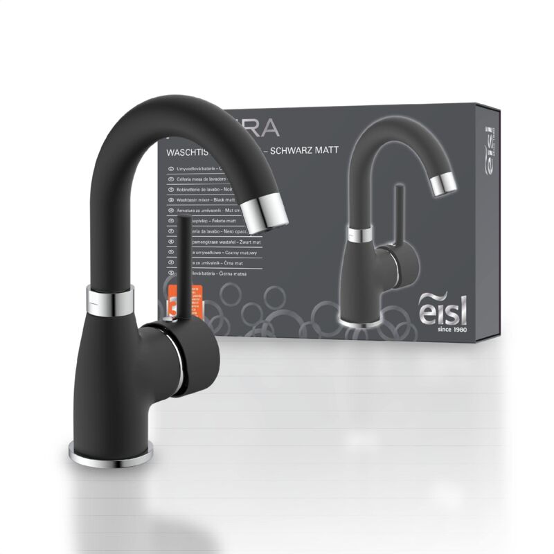 foto del prodotto eisl ni075futbcr futura rubinetto per lavabo, con funzione di risparmio energetico, orientabile a 360 , miscelatore monocomando opaco cromato, nero