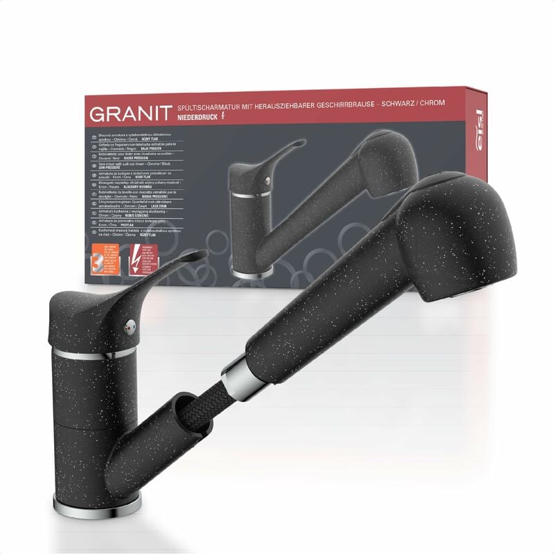 foto del prodotto eisl ni183smcr lp rubinetto da cucina a bassa pressione granit con doccetta girevole a 360 , ideale per doppio lavello, rubinetto cucina,