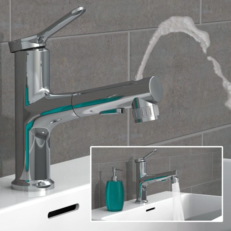foto del prodotto eisl variabile ni075varcr, rubinetto bagno lavabo, rubinetto da bagno con doccetta estraibile, miscelatore per lavabo con doccetta, miscelatore