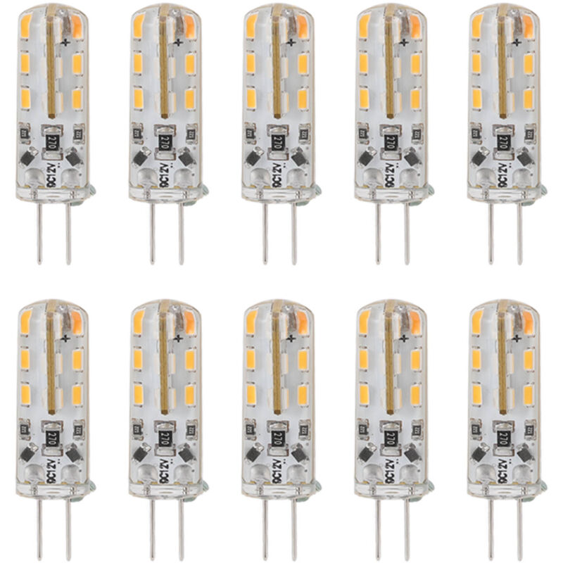foto del prodotto ej.life 10 lampadine led g4 1,5 w dc12 v bianco caldo 3000 k 110 lm lampadine led a due pin per illuminazione di armadi e cortili