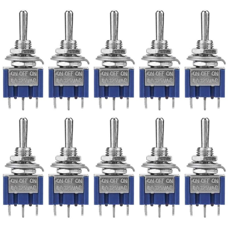 foto del prodotto ej.life 10 pezzi mini interruttore a levetta 6a 125vac, interruttore a 3 posizioni e 3 pin, mini interruttore a levetta spdt, diametro testa