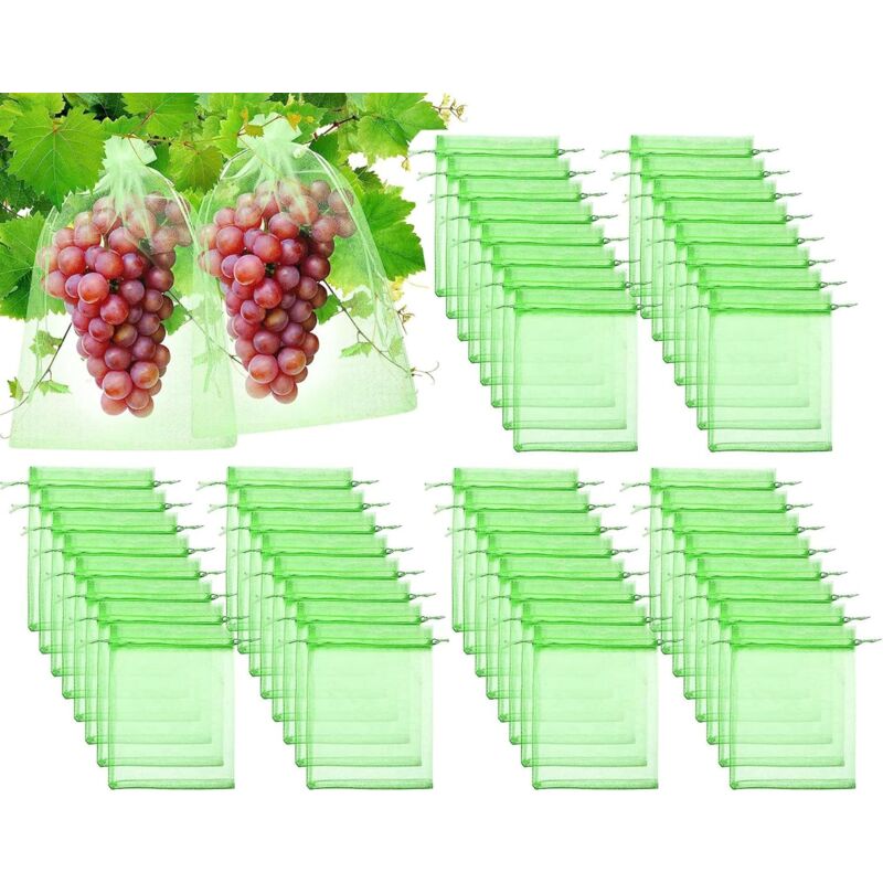 foto del prodotto ej.life 100 sacchetti protettivi per frutta e uva da giardino, in organza con coulisse contro le vespe, 7x9 cm