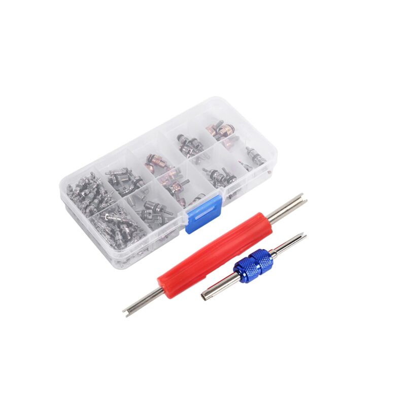 foto del prodotto ej.life 102 pezzi di inserti per valvole di aria condizionata per auto, accessori per valvole di scarico r134a r12 con attrezzo di rimozione