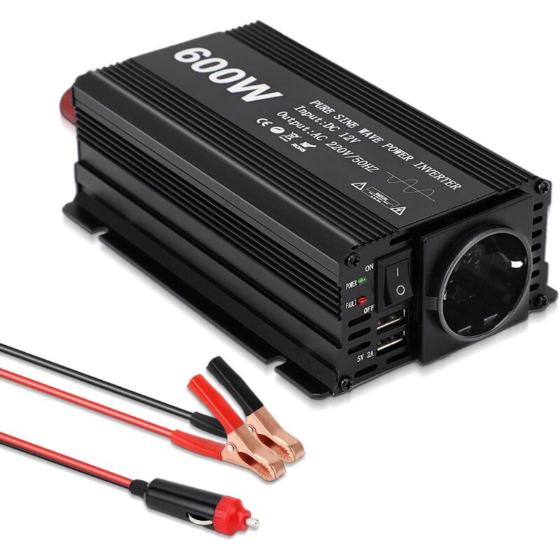 foto del prodotto ej.life 12v 600w inverter di potenza convertitore di tensione cc 12v ca 220v, trasformatore inverter con presa accendisigari