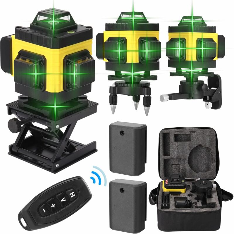 foto del prodotto ej.life 360 4d 16 linee livella laser, livello laser verde autolivellante con 2 batterie al litio ricaricabili da 1200 mah, caricabatterie, base,