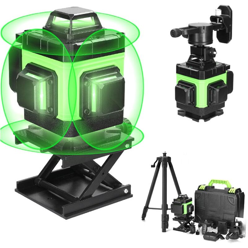 foto del prodotto ej.life 4 x 360 16 linee autobilanciante verde livello laser rotante strumento verticale orizzontale autolivellante ip54 2 batterie da 2400 mah,