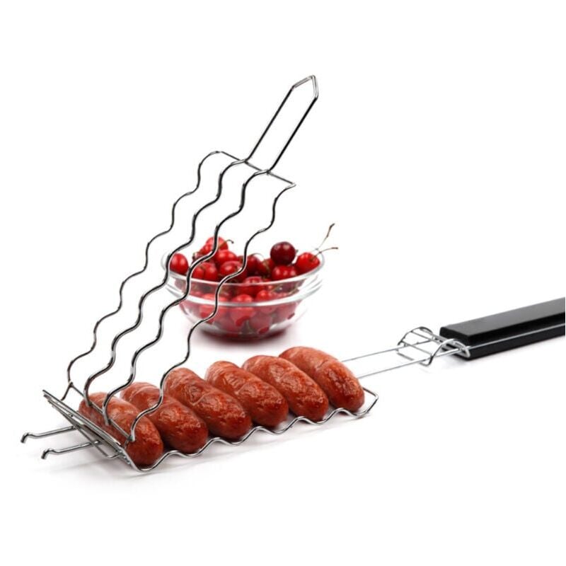 foto del prodotto ej.life bbq cestello per grigliate, griglia per salsicce in metallo per barbecue 6 hot dog griglia per salsicce in metallo supporto per clip in rete