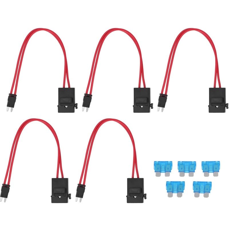 foto del prodotto ej.life confezione da 5 portafusibili per auto, con spina per pc, cavo di prolunga per impieghi gravosi, mini portafusibili per veicoli atm 20a 16awg