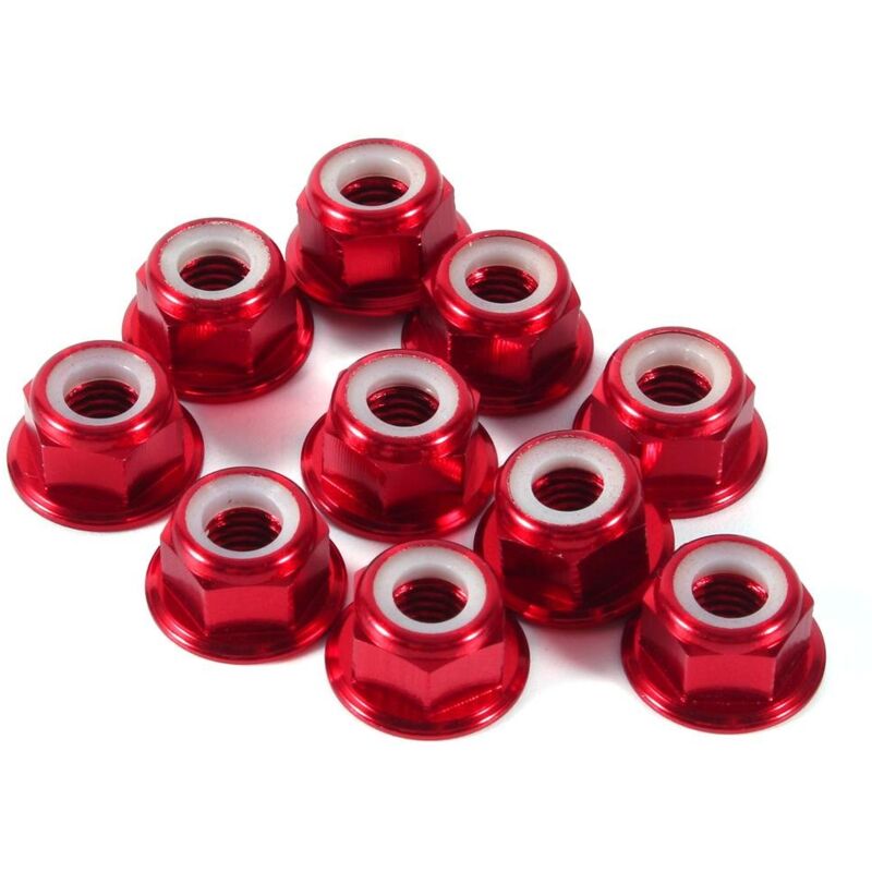 foto del prodotto ej.life dadi esagonali autobloccanti, 10 pezzi di dadi m5, dadi metallici autobloccanti in nylon con flangia in alluminio cnc, rosso scuro