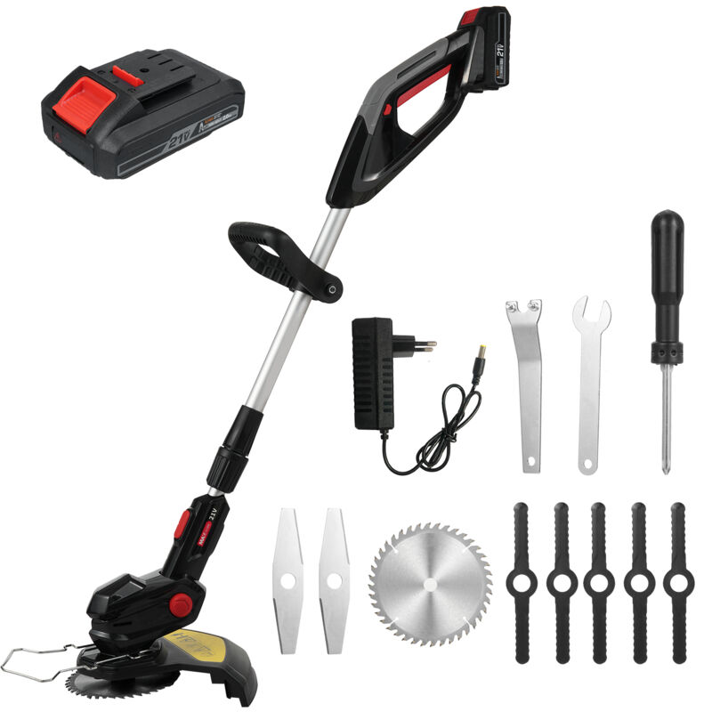 foto del prodotto ej.life decespugliatore elettrico a batteria, tosaerba senza spazzole con 2 batterie e 2 lame con impugnatura regolabile, tosaerba portatile per
