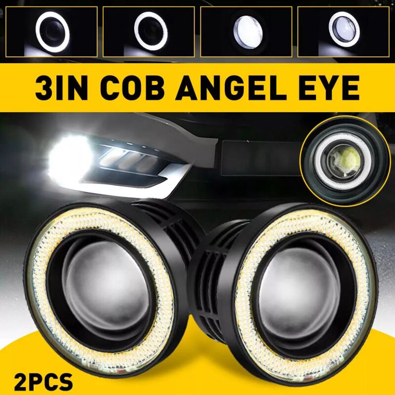 foto del prodotto ej.life fendinebbia angel eye per auto, 3 pollici led angel eyes fendinebbia per auto alta luminosit ip65 impermeabile dc 12v universale 3200lm