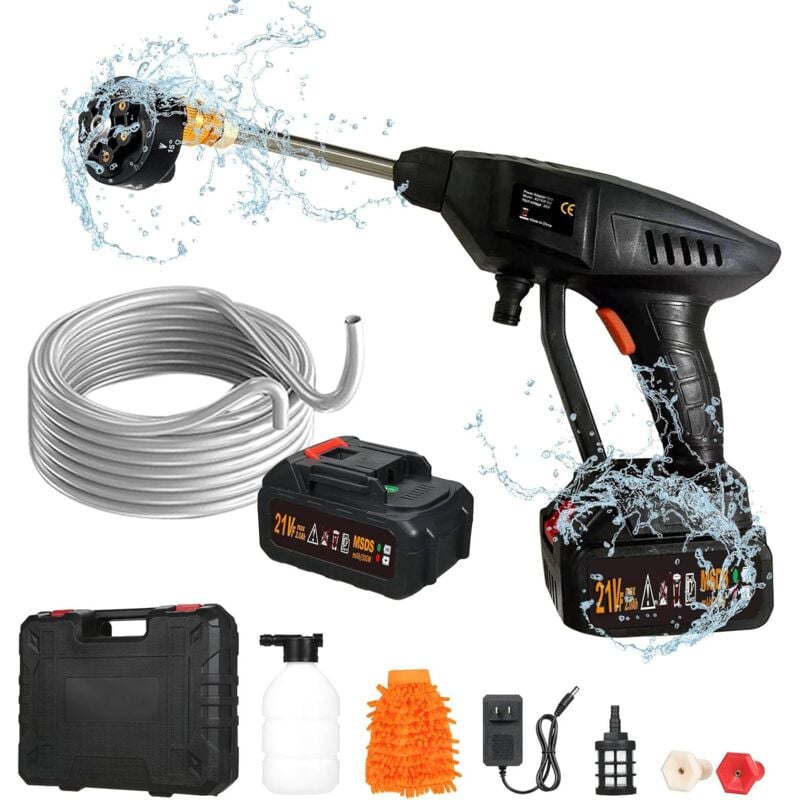 foto del prodotto ej.life idropulitrice a batteria idropulitrice portatile senza fili con pressione massima di 870 psi e accessori, ugello multifunzione 6 in 1,
