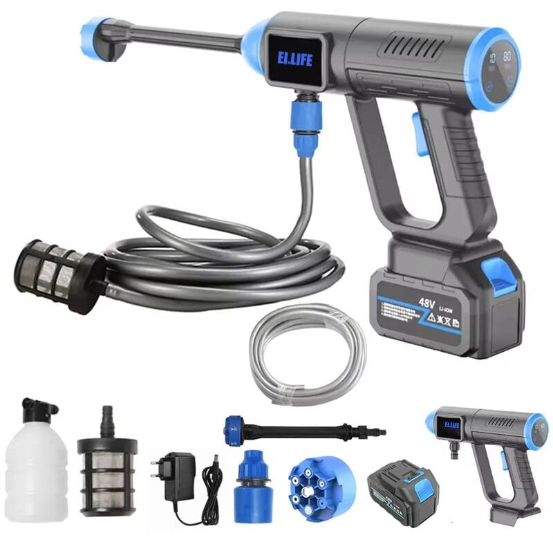 foto del prodotto ej.life idropulitrice a batteria max 30 bar con batteria, spruzzatore di schiuma, ugello multiuso 6 in 1 per pulizia e irrigazione