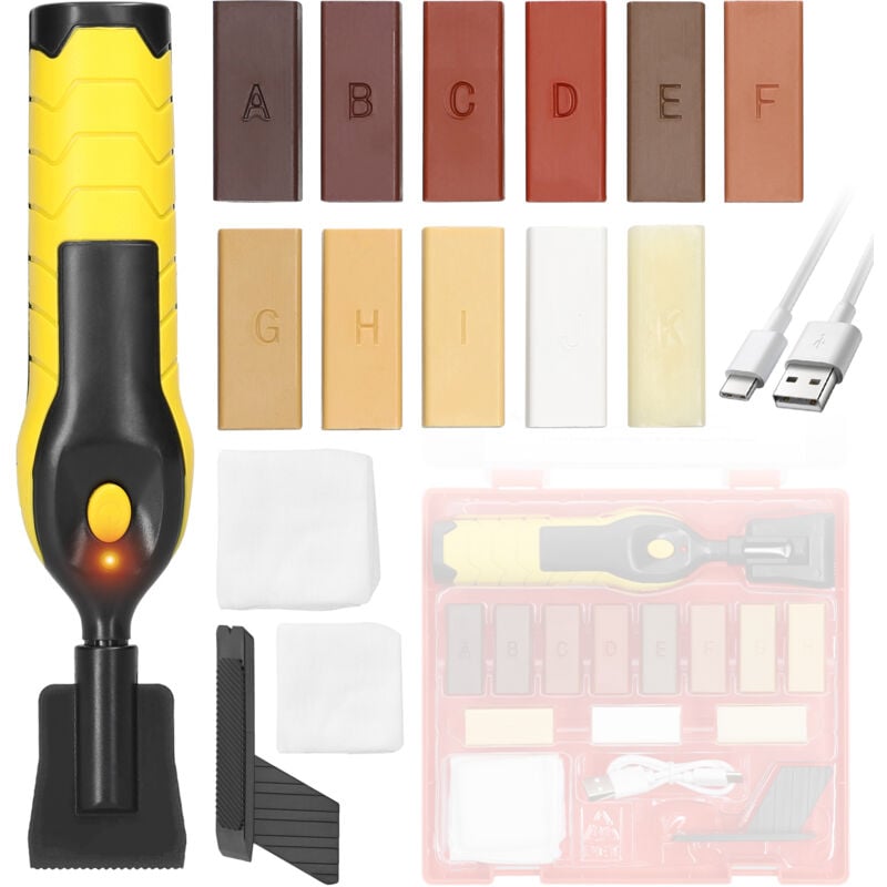 foto del prodotto ej.life kit di cera per la riparazione del parquet kit di riparazione per laminato, pavimento in legno, mobili in legno, cera fondente, cera dura,