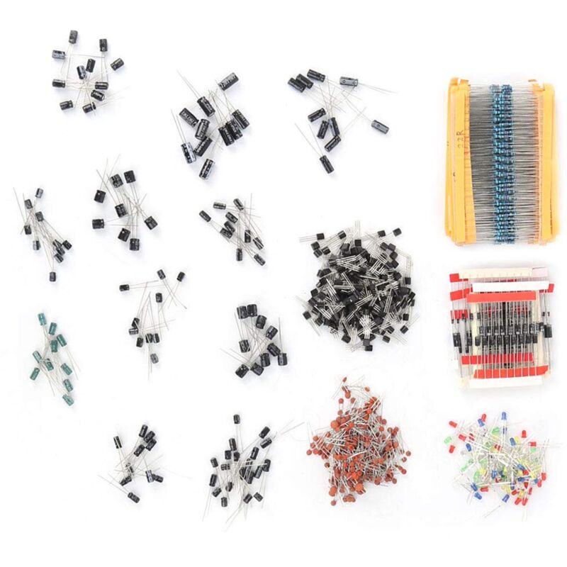 foto del prodotto ej.life kit di componenti elettronici da 1390 pezzi diodi led, transistor, condensatori, resistori, diodi led, resistori, condensatori