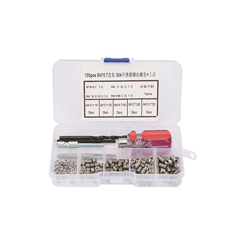 foto del prodotto ej.life kit di riparazione inserti filettati da 105 pezzi, set di installazione inserti filettati tipo elicoidale in acciaio inossidabile m40,7 