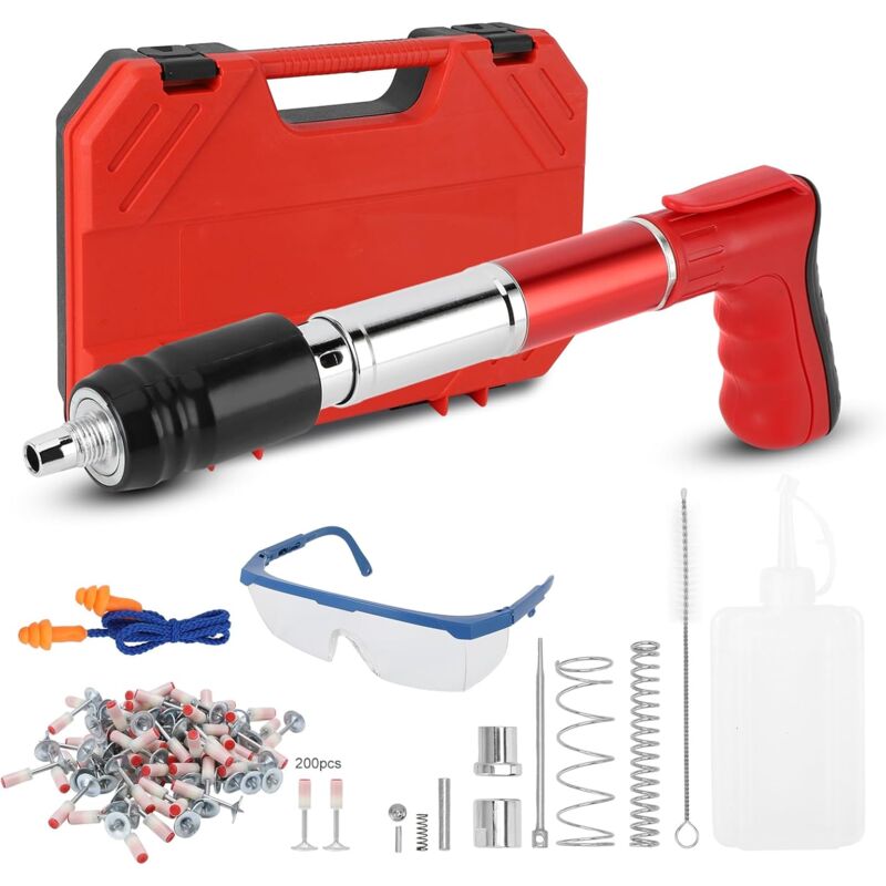 foto del prodotto ej.life kit sparachiodi per cemento con 200 chiodi, pistola sparachiodi manuale regolabile a 5 velocit , utensile elettrico da parete, macchina