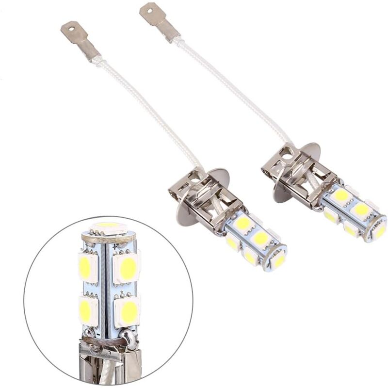 foto del prodotto ej.life lampadine per fari 2 lampadine led h3 5050 bianche 9 smd allo xeno dc12v per fendinebbia per auto, 6500k