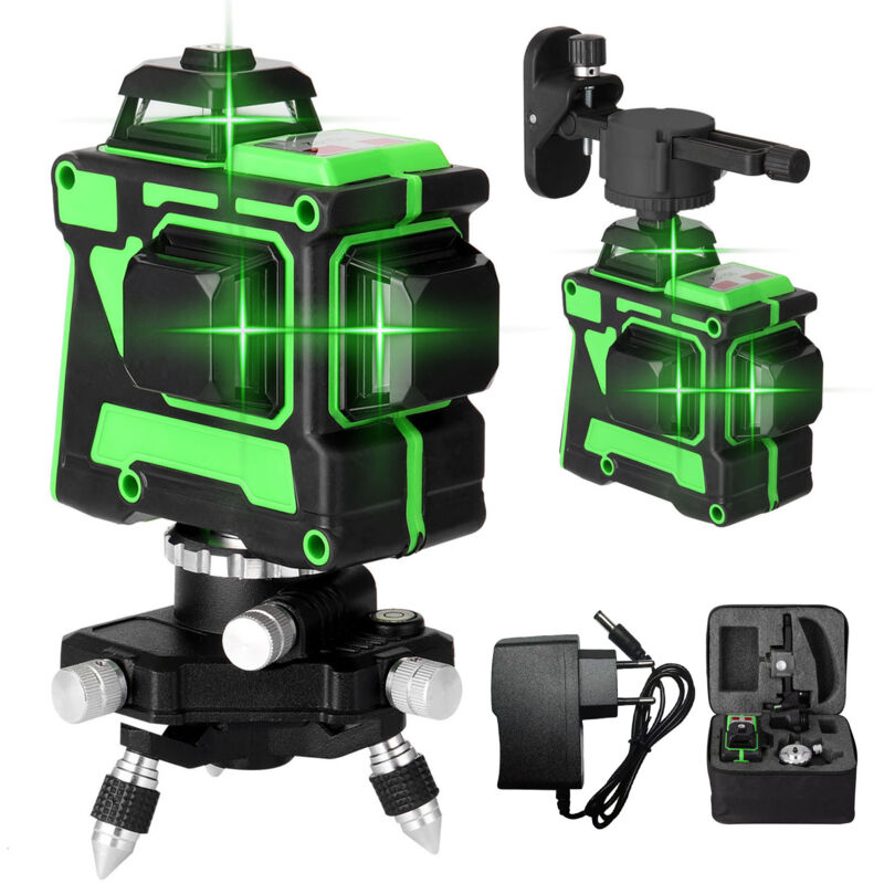 foto del prodotto ej.life laser verde 3d, 12 linee, laser incrociato autolivellante, distanza 30 m, batteria agli ioni di litio da 9 ore, base magnetica, telecomando