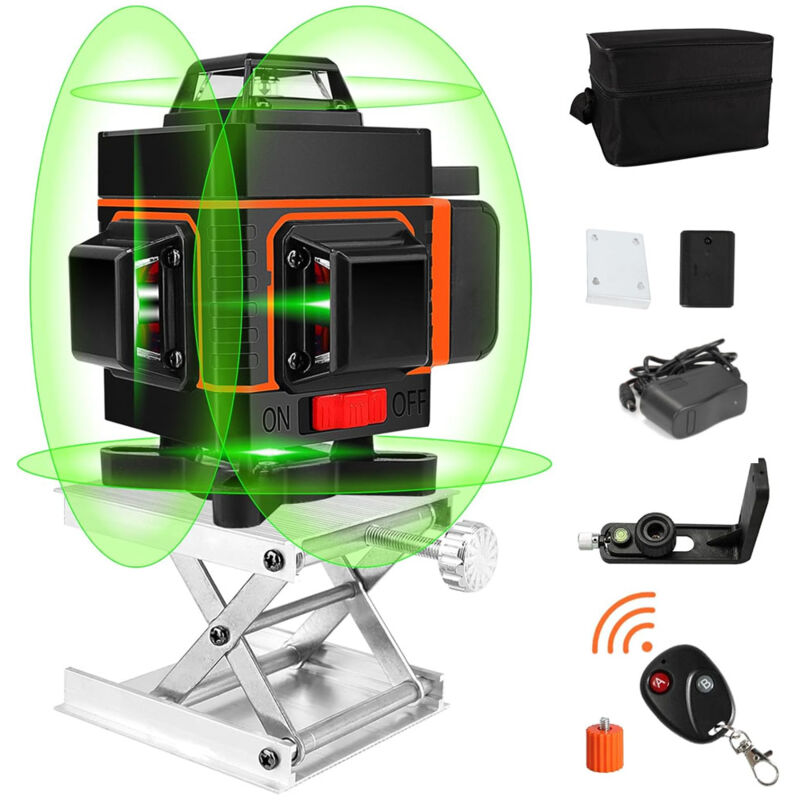 foto del prodotto ej.life laser verdi autolivellanti a 360 , laser da costruzione a linee incrociate verticali orizzontali 4d a 16 linee, 2 batterie, ip54, staffa