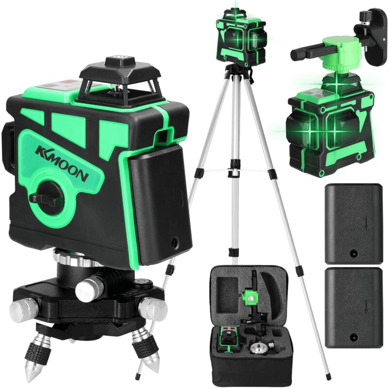 foto del prodotto ej.life livella laser verde 360 , 12 linee autolivellanti, laser con funzione autolivellante, 4800 mah, altezza regolabile, barra di estensione per