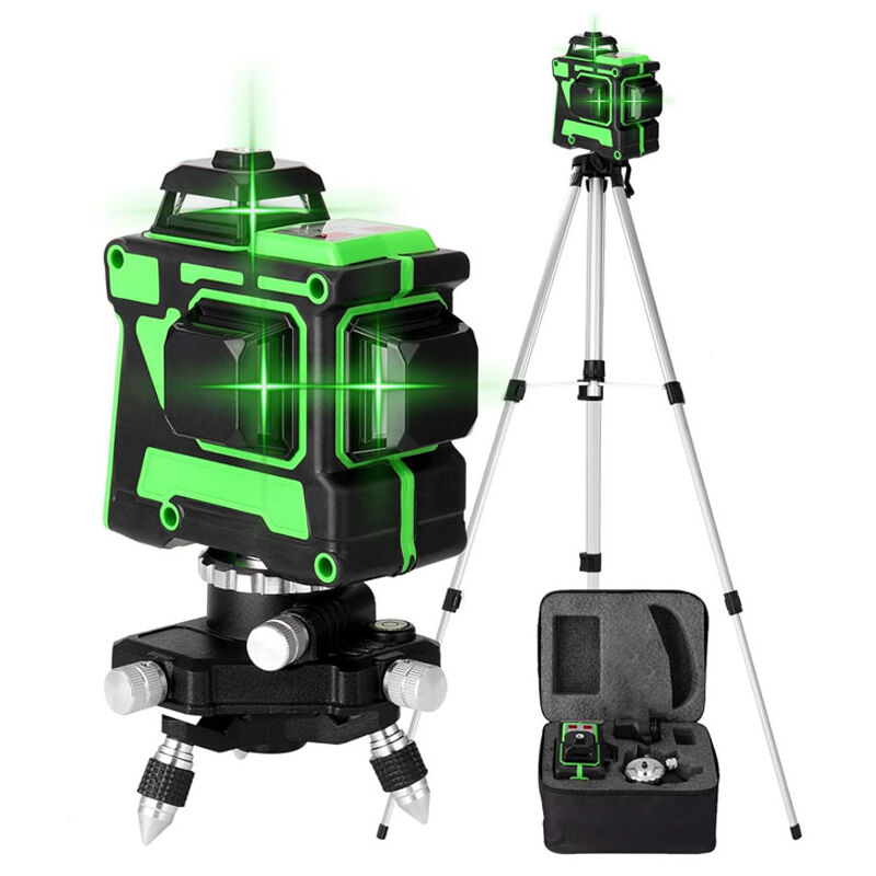 foto del prodotto ej.life livello laser autolivellante verde 3x360 , livello laser autolivellante rotante 3d a 12 linee, altezza regolabile, barra di estensione per
