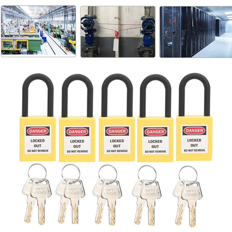foto del prodotto ej.life lucchetti di sicurezza lockout tagout, 10 set, 2 chiavi per lucchetto, lucchetto di sicurezza in nylon antipolvere per lockout tagout