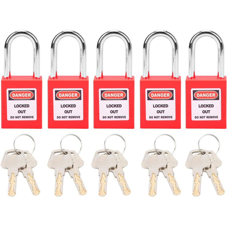 immagine 0 del prodotto ej.life lucchetti di sicurezza lockout tagout, 5 set, piccoli lucchetti con 2 chiavi, in nylon e acciaio pa loto per energia nucleare, logistica,
