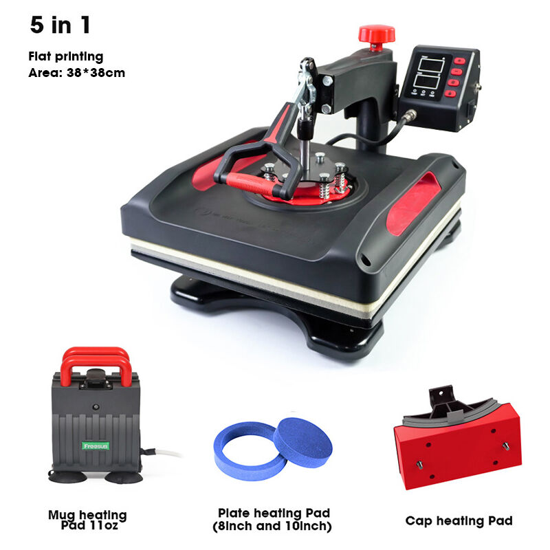 foto del prodotto ej.life macchina per pressatura a caldo, macchina per pressatura a caldo per magliette, pressa per trasferimento 5 in 1, combinazione