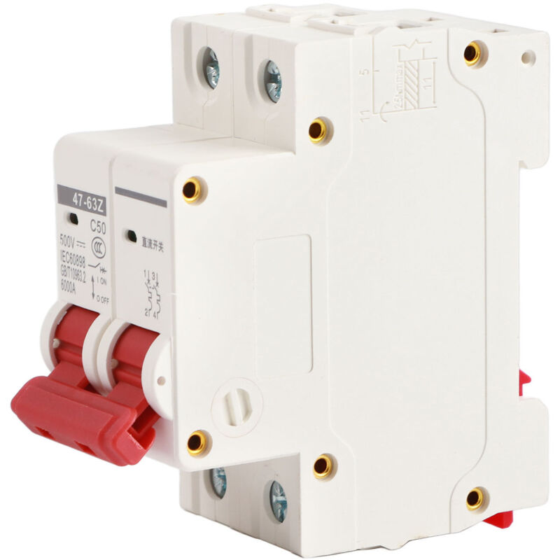 foto del prodotto ej.life mini interruttore automatico cc, sezionatore cc 500v 50a 2p per impianto fotovoltaico, sgancio termomagnetico, interruttore automatico di