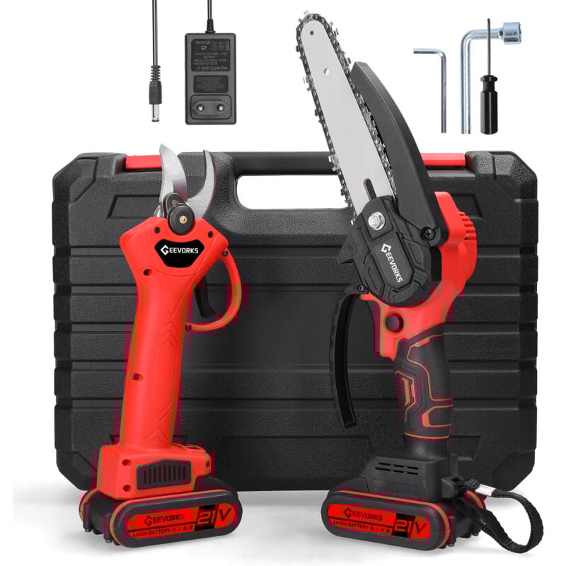 foto del prodotto ej.life mini motosega a batteria da 6 pollici, motosega elettrica senza spazzole con 2 batterie da 2,0 ah, catena, velocit della catena di 5 m s