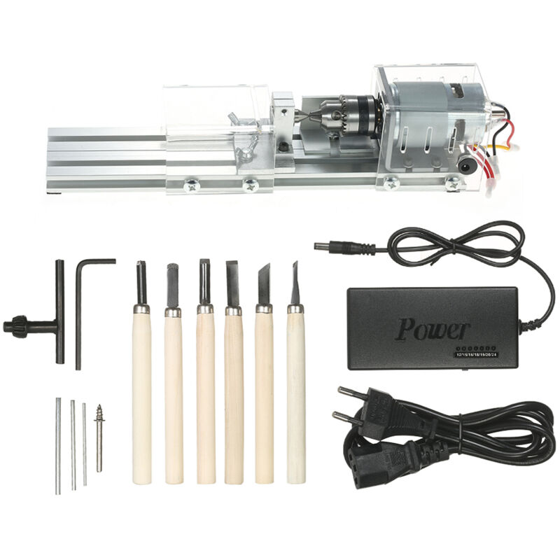 foto del prodotto ej.life mini tornio per legno, tornio elettrico per lavorazione del legno, 24 v 100 w, accessori per fresatrici, 7 velocit , 1500 7000 giri min,