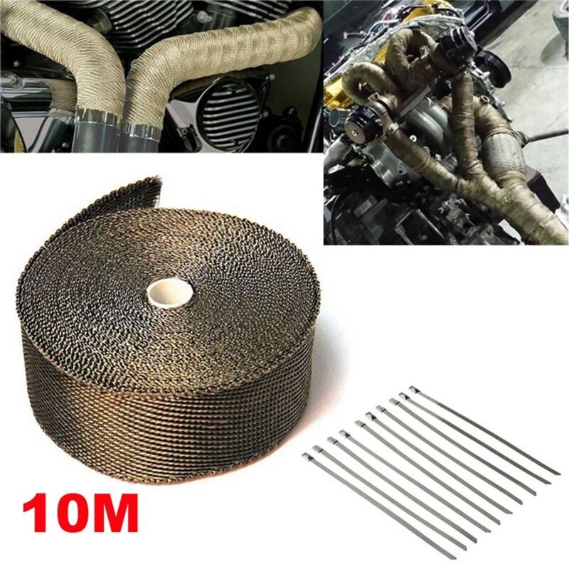 foto del prodotto ej.life nastro isolante termico per collettori di scarico 10m con 10 fascette in acciaio inossidabile per collettori di scarico per motociclette
