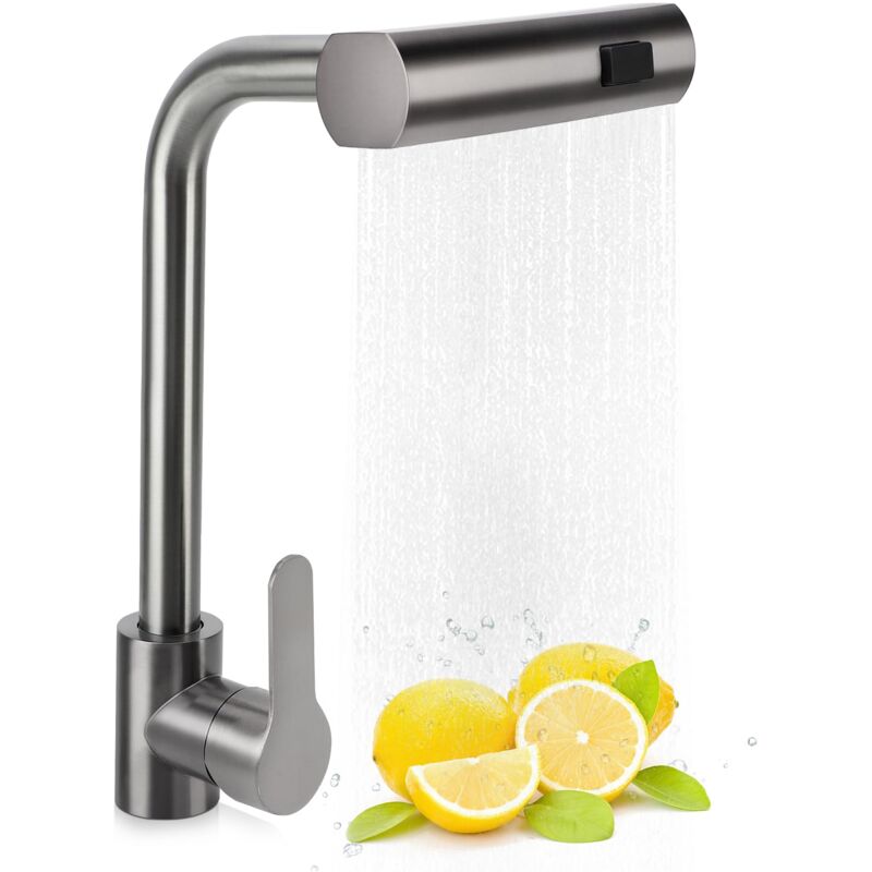 foto del prodotto ej.life rubinetto a cascata, rubinetto da cucina per finestra, 3 modalit d acqua, miscelatore monocomando per lavello da cucina, girevole a 360
