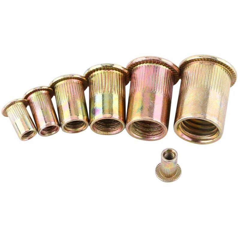 foto del prodotto ej.life set di 100 20 pezzi di dadi per rivetti m3 m12 in acciaio al carbonio con filettatura piatta, dadi per rivetti flangiati, dadi per rivetti