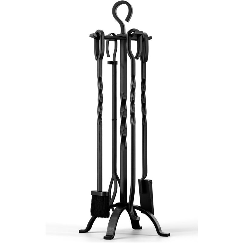 foto del prodotto ej.life set di 5 utensili per stufe in ferro, realizzati in ferro ad alta durezza, con supporto per base pesante, spazzola, pala, pinze e
