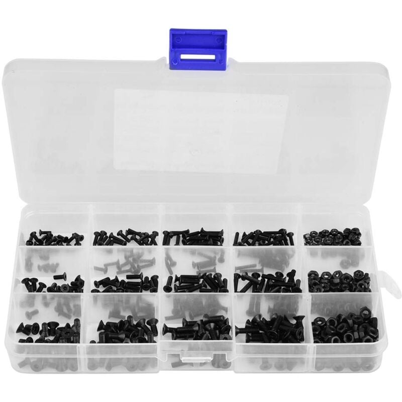foto del prodotto ej.life set di viti da 480 pezzi m2 m2.5 m3, viti a testa svasata, viti a testa esagonale in acciaio al carbonio nero, kit di assortimento di dadi