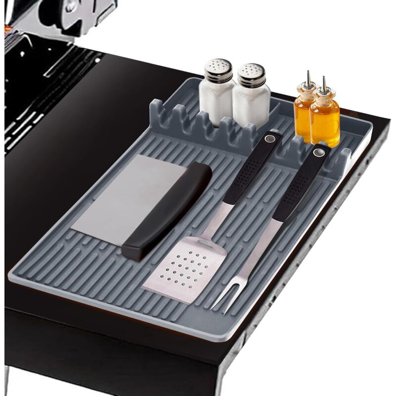 foto del prodotto ej.life tappetino per barbecue, utensili per griglia compatibili con grill a gas, tappetino in silicone per spatola, tappetino laterale per ripiani