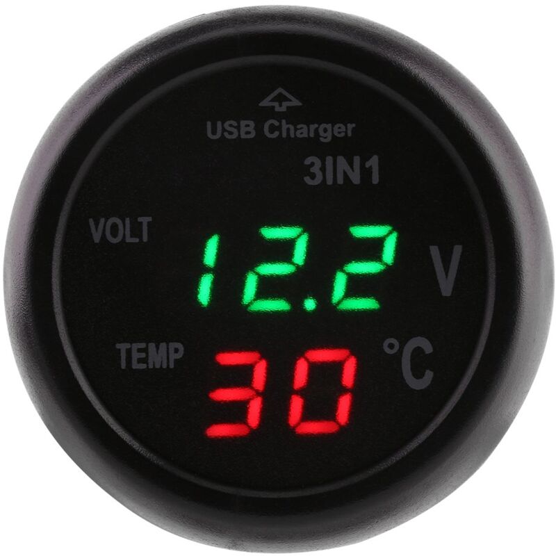 foto del prodotto ej.life termometro per auto, voltmetro, accendisigari con caricabatteria usb per auto, display a doppio led da 3 pollici, termometro digitale,