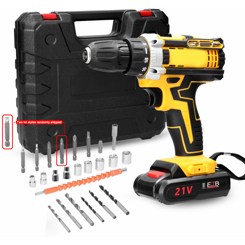 foto del prodotto ej.life trapano avvitatore a batteria da 21 v, avvitatore brushless con 2 batterie, 25 accessori, 2 velocit , per amanti del fai da te