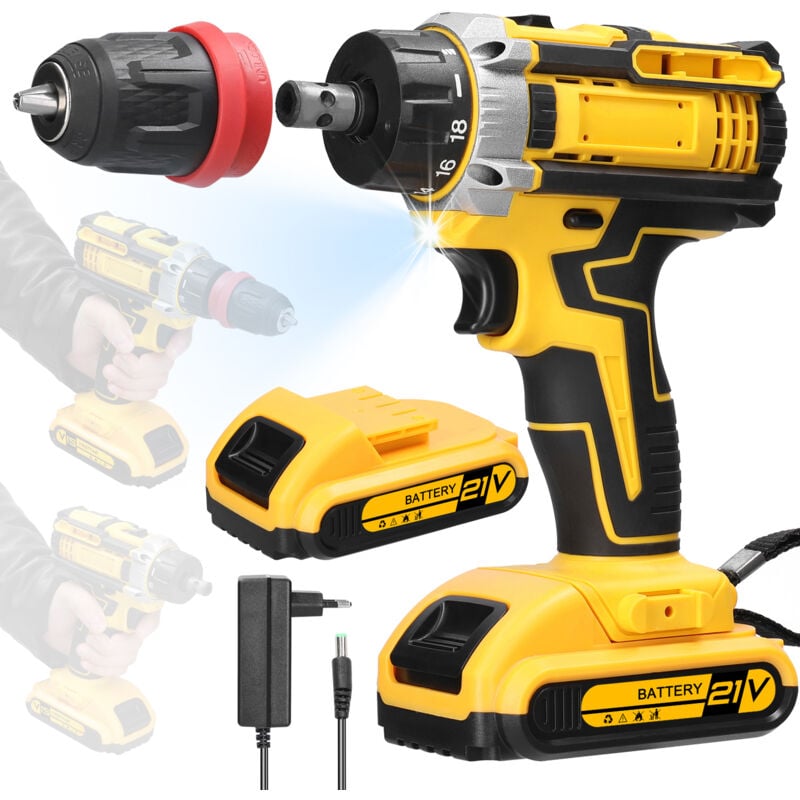 foto del prodotto ej.life trapano avvitatore a batteria da 21 v, cacciavite a batteria con 2 batterie, 18 impostazioni di coppia, 2 velocit , led, per fai da te