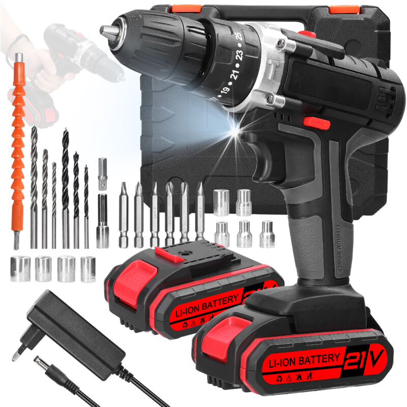 foto del prodotto ej.life trapano avvitatore a batteria da 21 v, cacciavite a batteria con 2 batterie, 25 impostazioni di coppia, con 3 funzioni, 2 velocit , led,