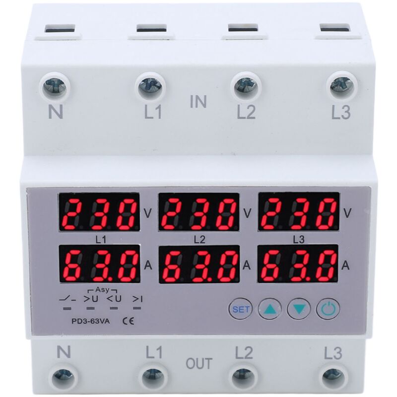 foto del prodotto ej.life voltmetro amperometro trifase su guida din protezione automatica da sovratensione e sovracorrente ac 390 500v 63a