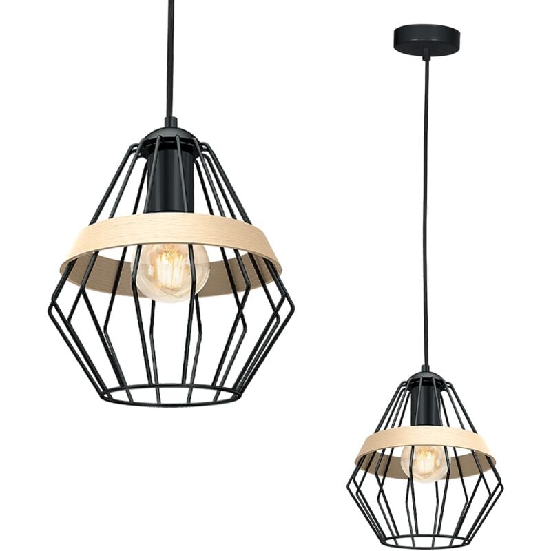 foto del prodotto eko-light lampada a sospensione cliff, un paralume a gabbia con nastro in legno